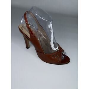 1950's SCASINI Brown Leather Slingbacks Heels Womens Vintage Shoes sz 8